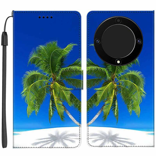 For Honor X9a 5G PU Leather Phone Case Pattern Printing Folding Stand Wallet Cover with Strap