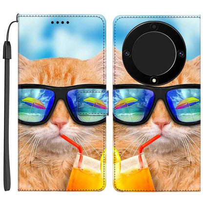 For Honor X9a 5G PU Leather Phone Case Pattern Printing Folding Stand Wallet Cover with Strap