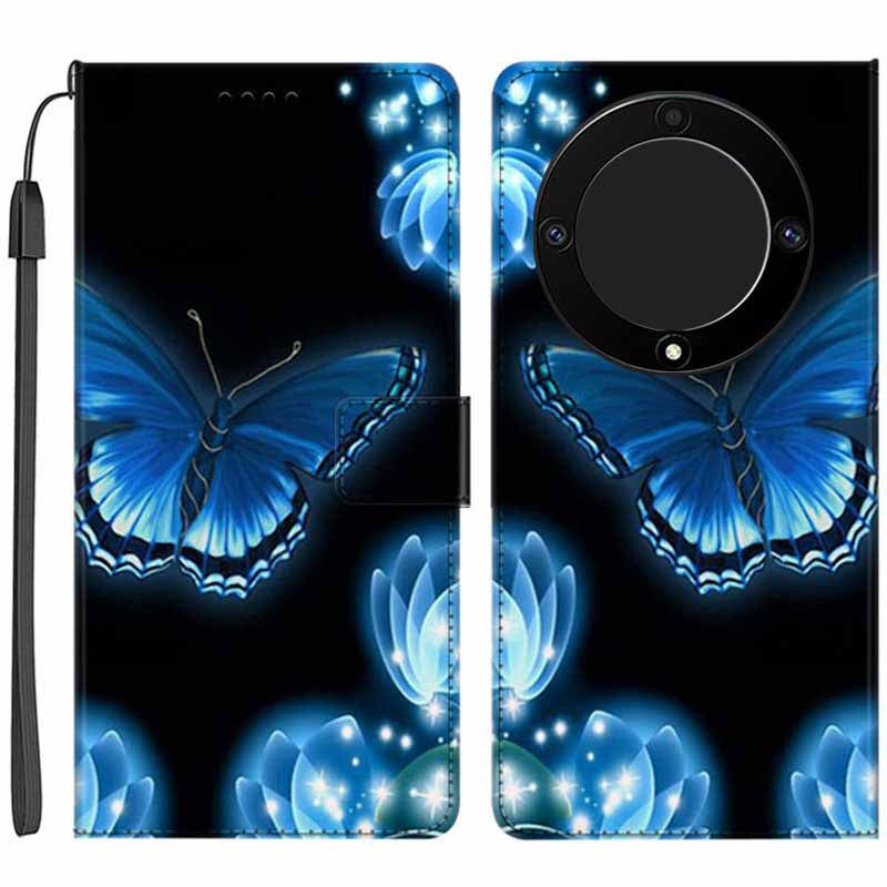 For Honor X9a 5G PU Leather Phone Case Pattern Printing Folding Stand Wallet Cover with Strap