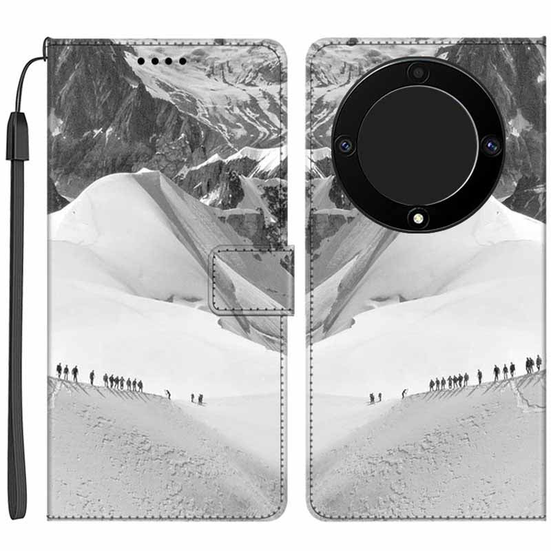 For Honor X9a 5G PU Leather Phone Case Pattern Printing Folding Stand Wallet Cover with Strap