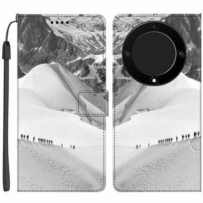 For Honor X9a 5G PU Leather Phone Case Pattern Printing Folding Stand Wallet Cover with Strap