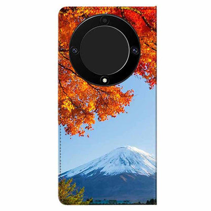 For Honor X9a 5G PU Leather Phone Case Pattern Printing Folding Stand Wallet Cover with Strap