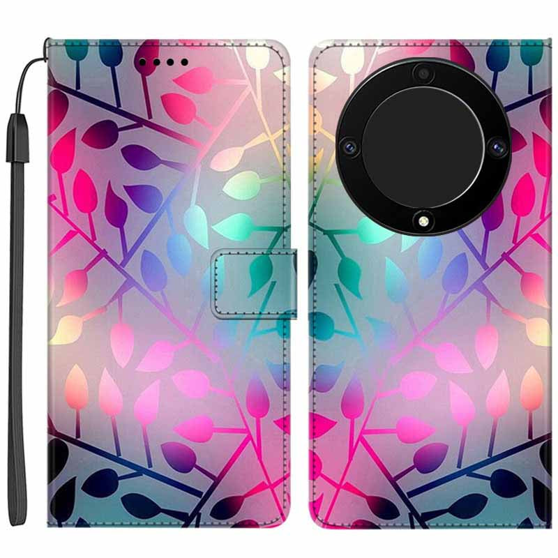 For Honor X9a 5G PU Leather Phone Case Pattern Printing Folding Stand Wallet Cover with Strap