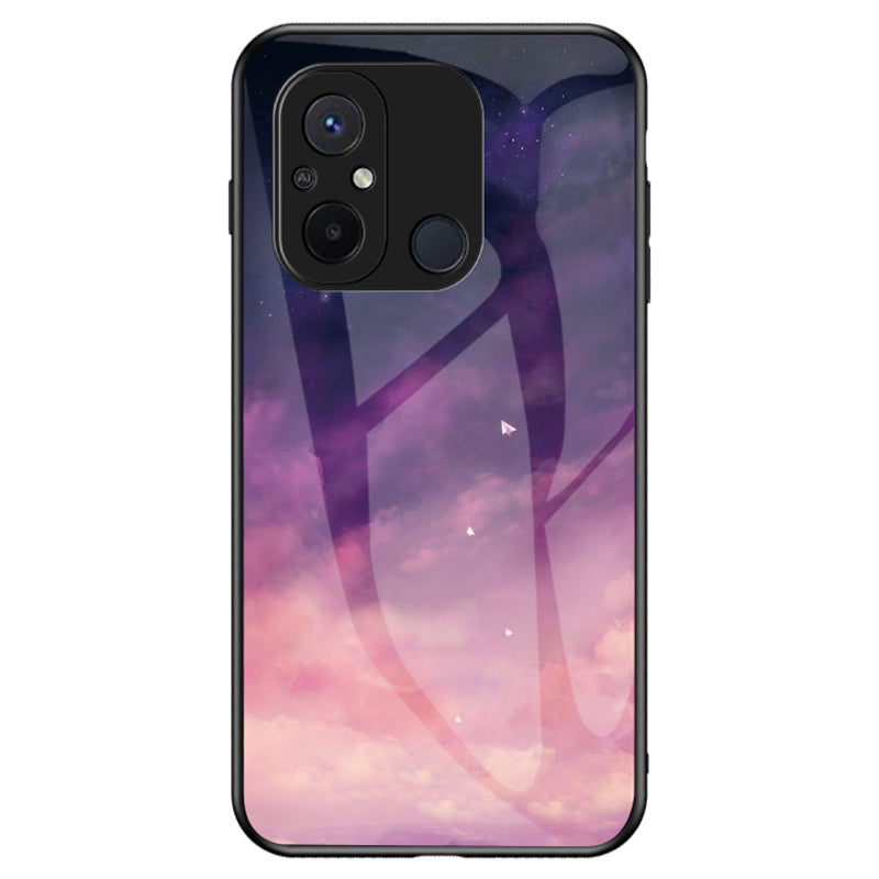 For Xiaomi Redmi 12C 4G Tempered Glass Back Cover Starry Sky Pattern Anti-Scratch PC+TPU Phone Case
