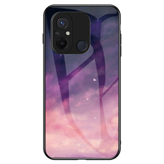 For Xiaomi Redmi 12C 4G Tempered Glass Back Cover Starry Sky Pattern Anti-Scratch PC+TPU Phone Case