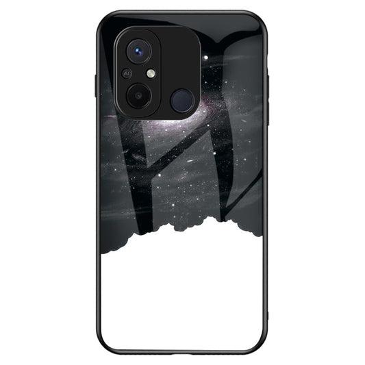For Xiaomi Redmi 12C 4G Tempered Glass Back Cover Starry Sky Pattern Anti-Scratch PC+TPU Phone Case