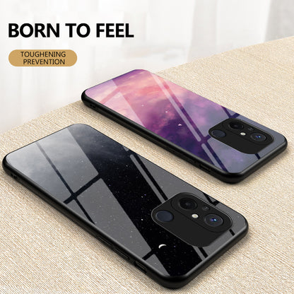For Xiaomi Redmi 12C 4G Tempered Glass Back Cover Starry Sky Pattern Anti-Scratch PC+TPU Phone Case