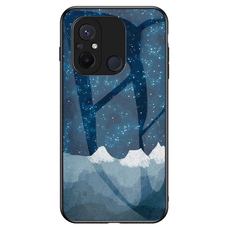 For Xiaomi Redmi 12C 4G Tempered Glass Back Cover Starry Sky Pattern Anti-Scratch PC+TPU Phone Case