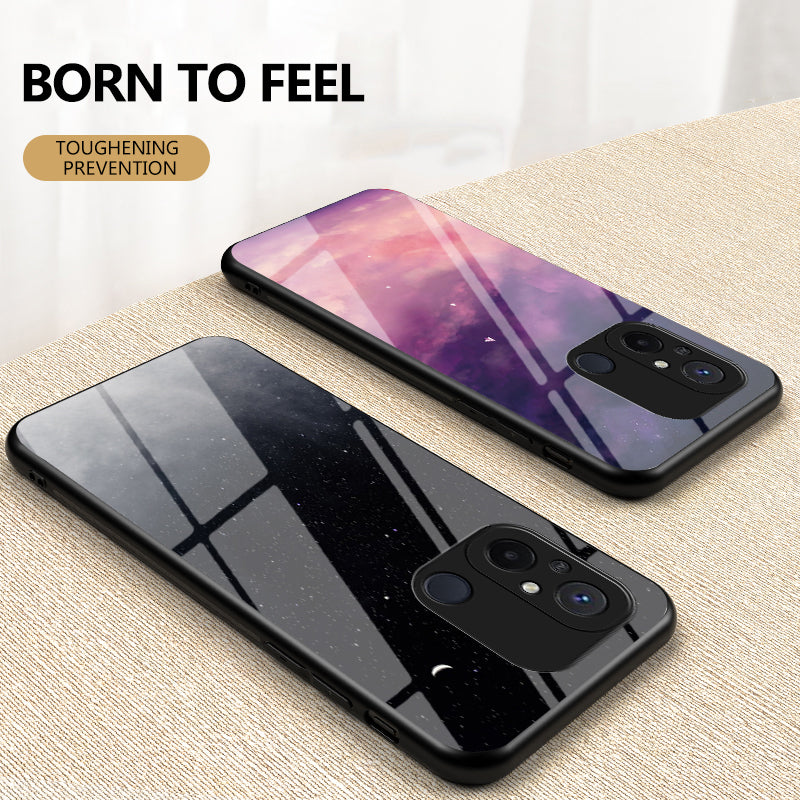 For Xiaomi Redmi 12C 4G Tempered Glass Back Cover Starry Sky Pattern Anti-Scratch PC+TPU Phone Case