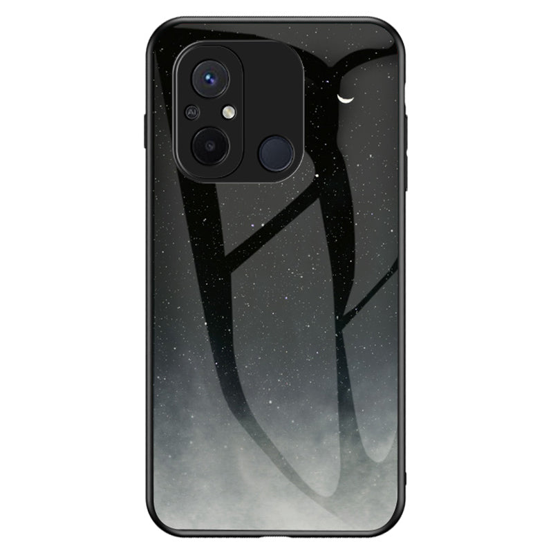 For Xiaomi Redmi 12C 4G Tempered Glass Back Cover Starry Sky Pattern Anti-Scratch PC+TPU Phone Case