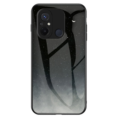 For Xiaomi Redmi 12C 4G Tempered Glass Back Cover Starry Sky Pattern Anti-Scratch PC+TPU Phone Case