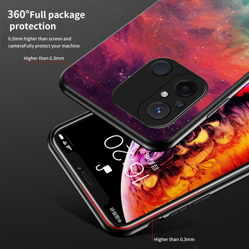 For Xiaomi Redmi 12C 4G Tempered Glass Back Cover Starry Sky Pattern Anti-Scratch PC+TPU Phone Case