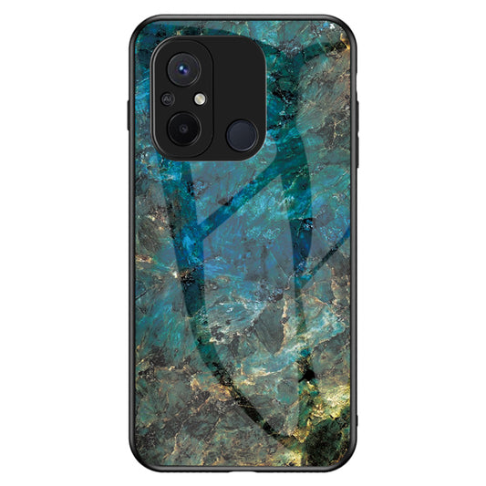 For Xiaomi Redmi 12C 4G Tempered Glass Phone Case Marble Pattern Design PC +TPU Protective Cover