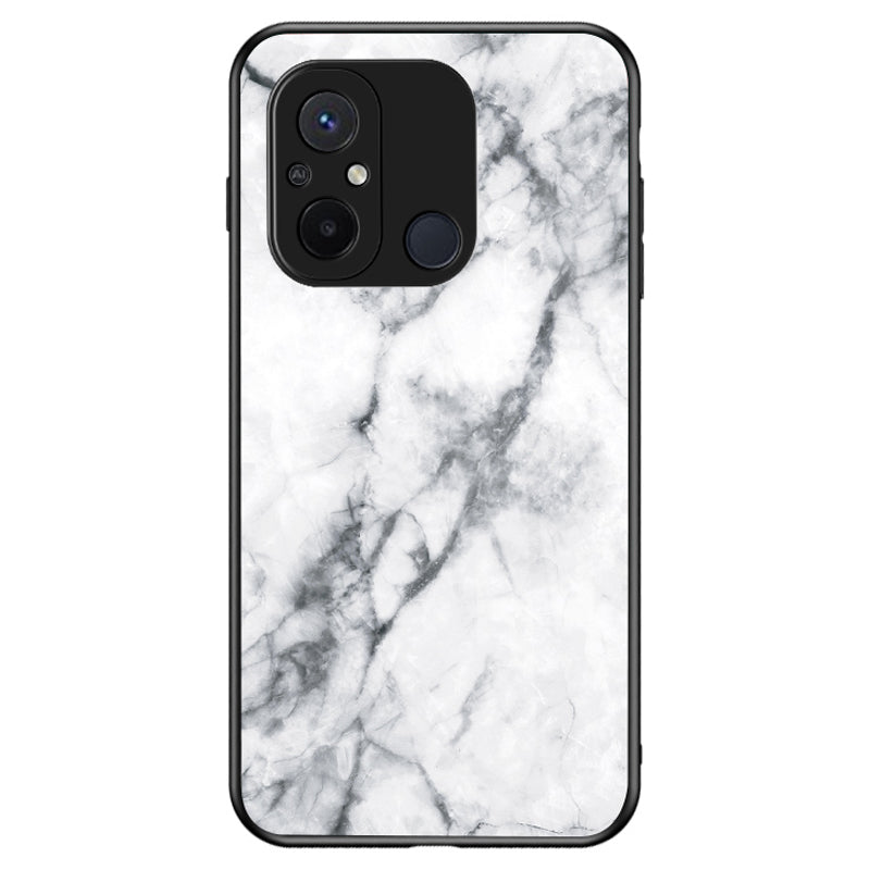 For Xiaomi Redmi 12C 4G Tempered Glass Phone Case Marble Pattern Design PC +TPU Protective Cover