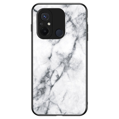 For Xiaomi Redmi 12C 4G Tempered Glass Phone Case Marble Pattern Design PC +TPU Protective Cover