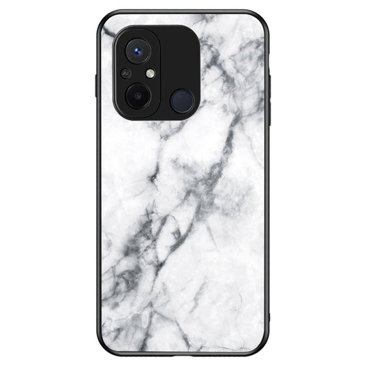 For Xiaomi Redmi 12C 4G Tempered Glass Phone Case Marble Pattern Design PC +TPU Protective Cover