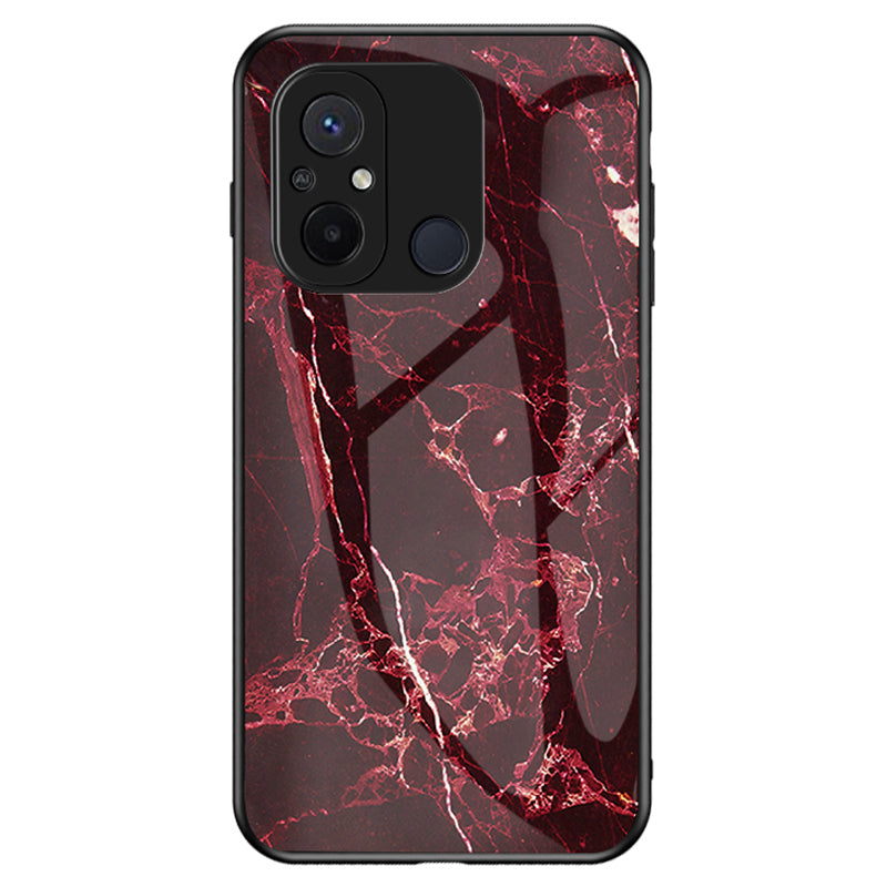 For Xiaomi Redmi 12C 4G Tempered Glass Phone Case Marble Pattern Design PC +TPU Protective Cover