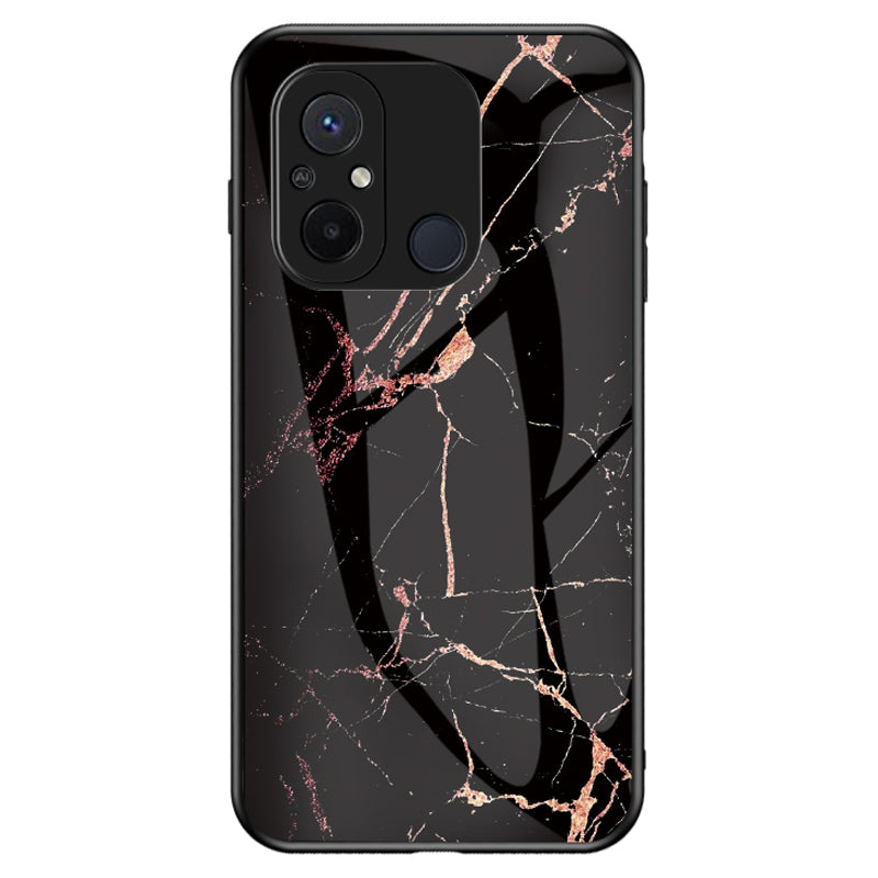 For Xiaomi Redmi 12C 4G Tempered Glass Phone Case Marble Pattern Design PC +TPU Protective Cover