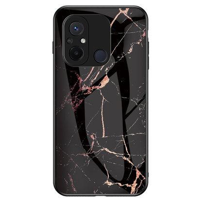 For Xiaomi Redmi 12C 4G Tempered Glass Phone Case Marble Pattern Design PC +TPU Protective Cover