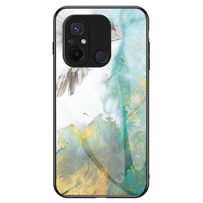 For Xiaomi Redmi 12C 4G Tempered Glass Phone Case Marble Pattern Design PC +TPU Protective Cover