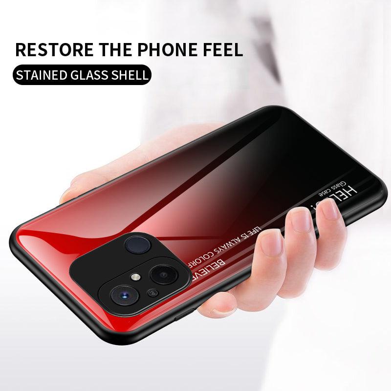 For Xiaomi Redmi 12C 4G Gradient Color Phone Case Tempered Glass+PC+TPU Cover