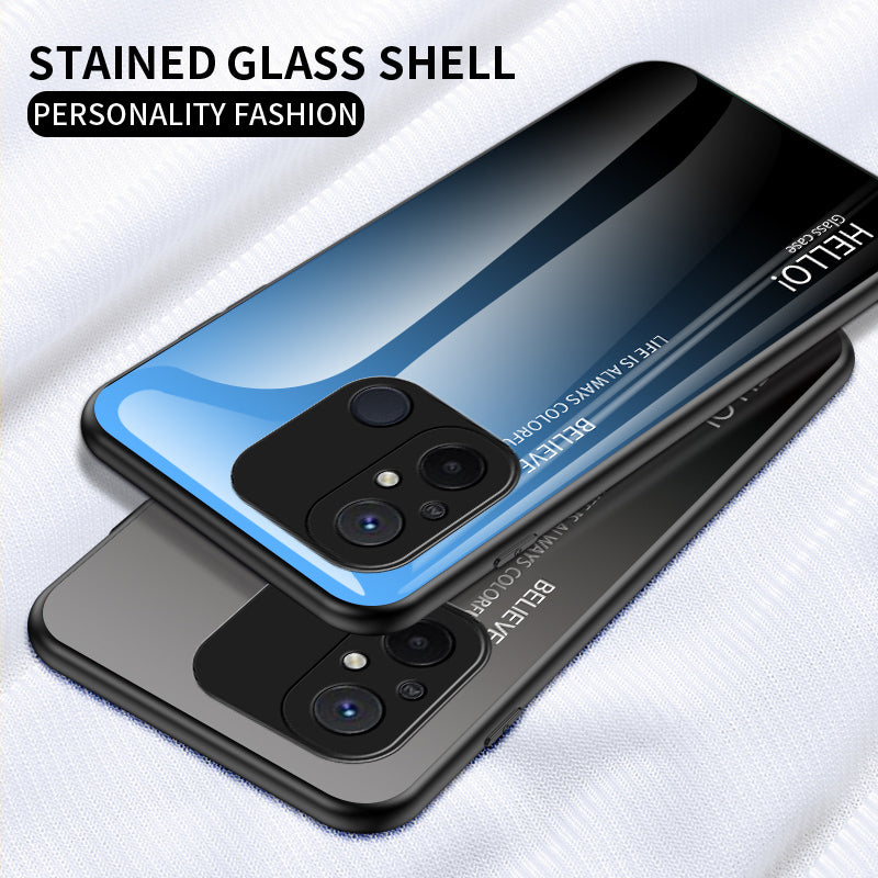 For Xiaomi Redmi 12C 4G Gradient Color Phone Case Tempered Glass+PC+TPU Cover