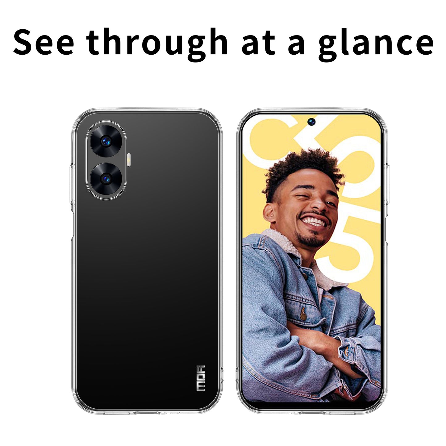 MOFI For Realme C55 Shockproof Transparent Back Shell Case Soft TPU Phone Cover