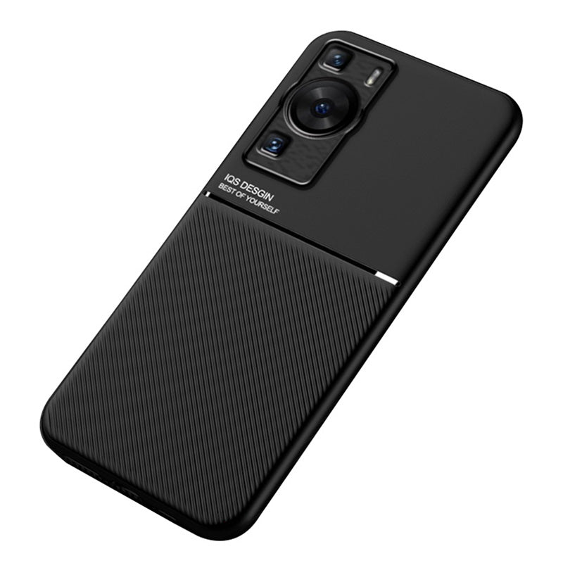 For Huawei P60 Lines Imprinted Anti-drop Phone Cover PU Leather+TPU Case