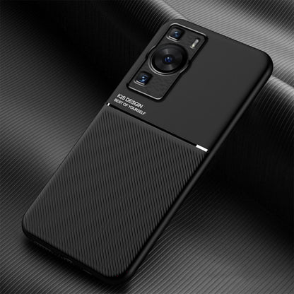 For Huawei P60 Lines Imprinted Anti-drop Phone Cover PU Leather+TPU Case