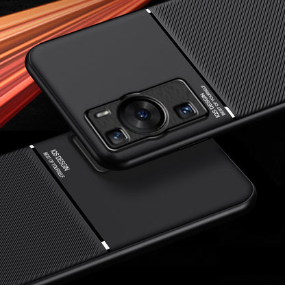 For Huawei P60 Lines Imprinted Anti-drop Phone Cover PU Leather+TPU Case