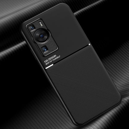 For Huawei P60 Lines Imprinted Anti-drop Phone Cover PU Leather+TPU Case