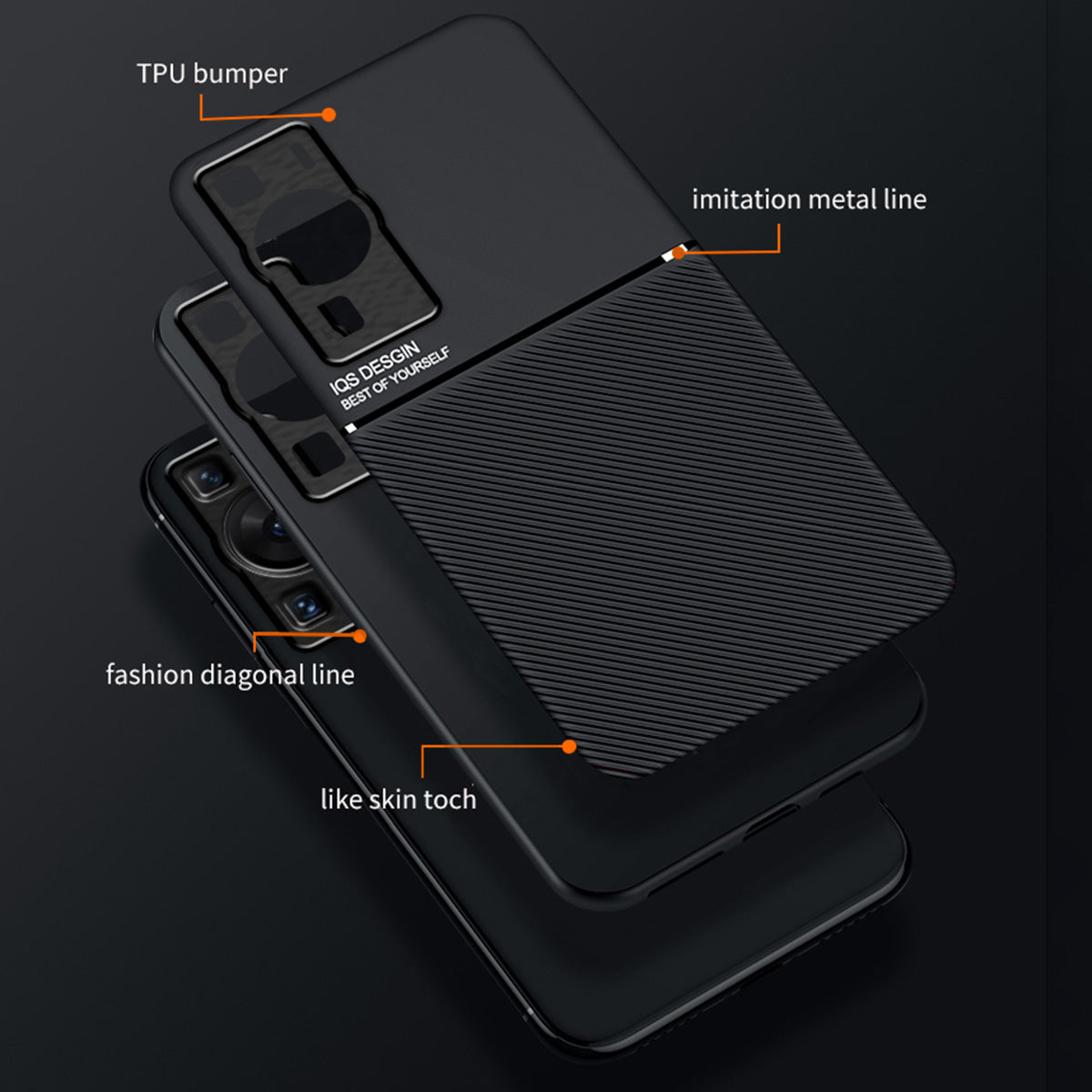 For Huawei P60 Lines Imprinted Anti-drop Phone Cover PU Leather+TPU Case