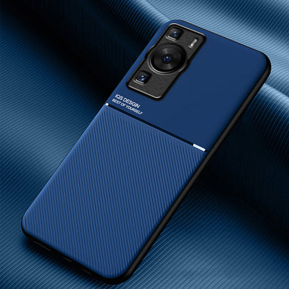 For Huawei P60 Lines Imprinted Anti-drop Phone Cover PU Leather+TPU Case