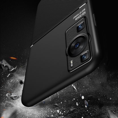 For Huawei P60 Lines Imprinted Anti-drop Phone Cover PU Leather+TPU Case