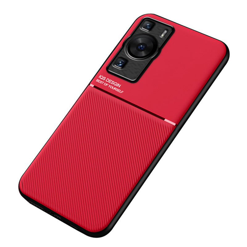 For Huawei P60 Lines Imprinted Anti-drop Phone Cover PU Leather+TPU Case