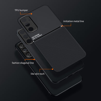 For Samsung Galaxy A34 5G Smartphone Case Lines Imprinted Leather+TPU Cell Phone Cover