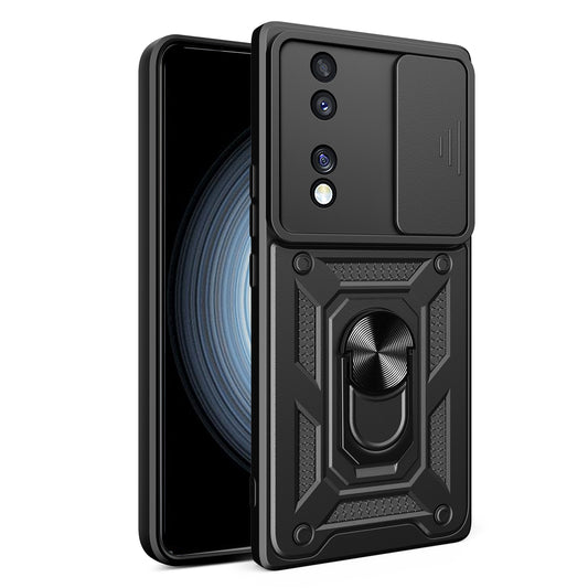 For Honor 70 5G Phone Kickstand Case Slide Camera Lens Protection PC+TPU Cover