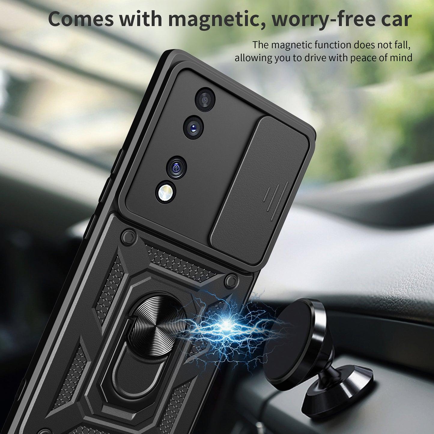 For Honor 70 5G Phone Kickstand Case Slide Camera Lens Protection PC+TPU Cover