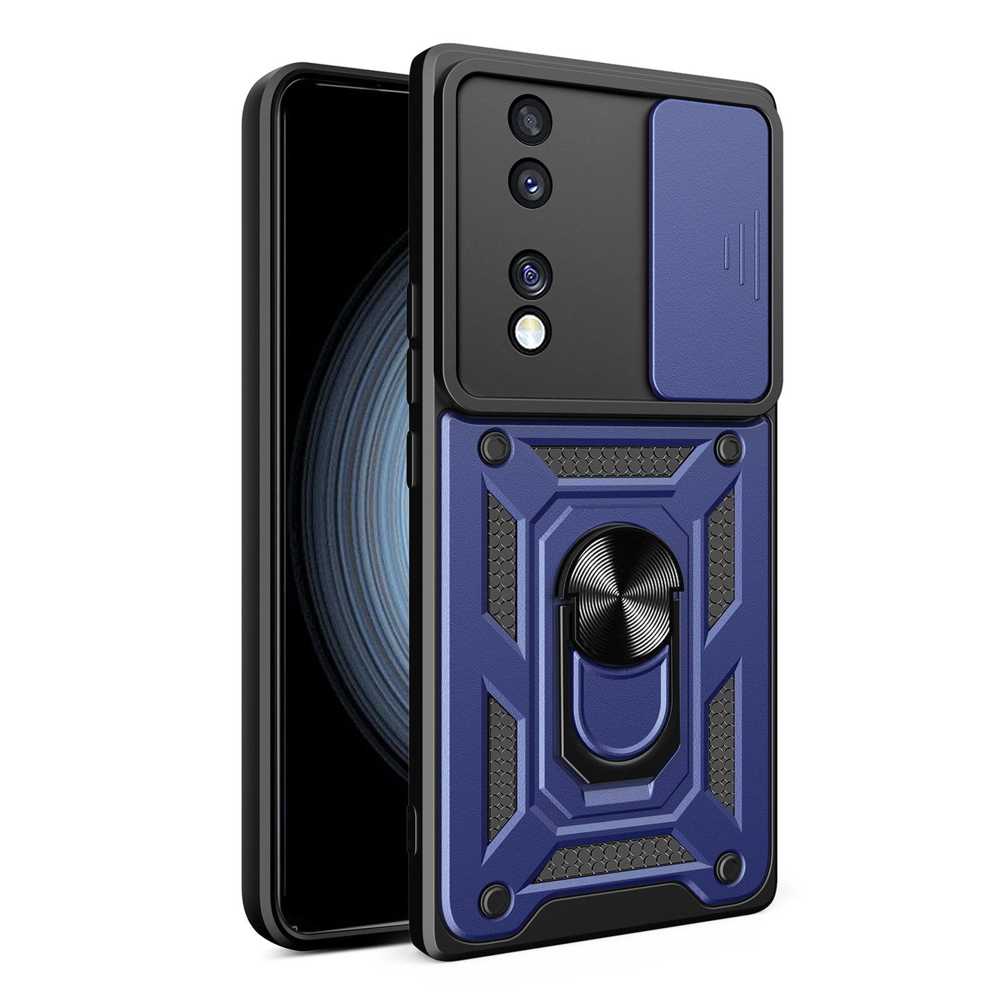 For Honor 70 5G Phone Kickstand Case Slide Camera Lens Protection PC+TPU Cover