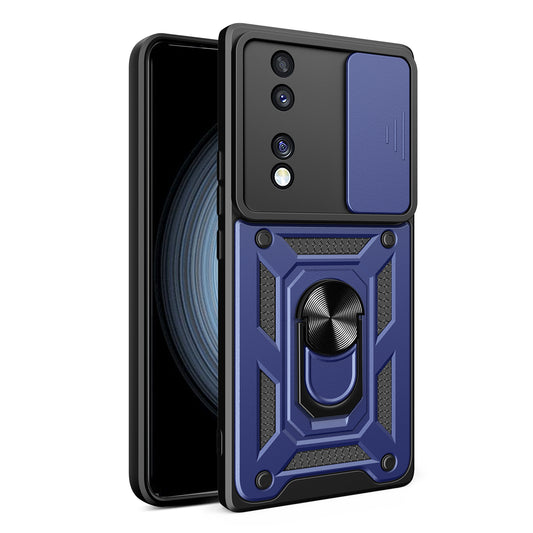 For Honor 70 5G Phone Kickstand Case Slide Camera Lens Protection PC+TPU Cover