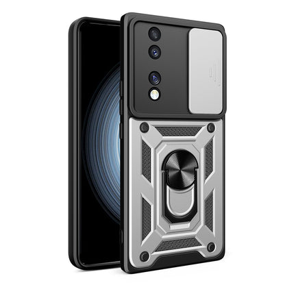 For Honor 70 5G Phone Kickstand Case Slide Camera Lens Protection PC+TPU Cover