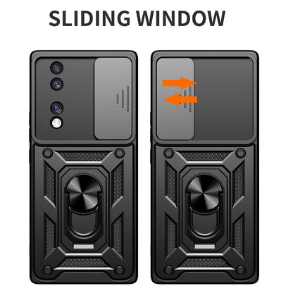 For Honor 70 5G Phone Kickstand Case Slide Camera Lens Protection PC+TPU Cover