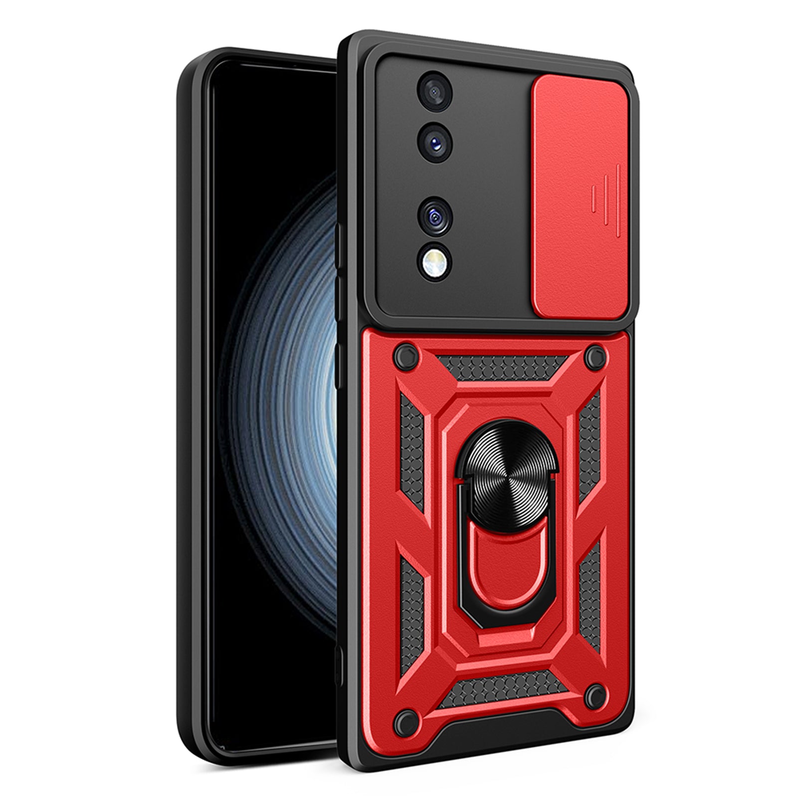 For Honor 70 5G Phone Kickstand Case Slide Camera Lens Protection PC+TPU Cover