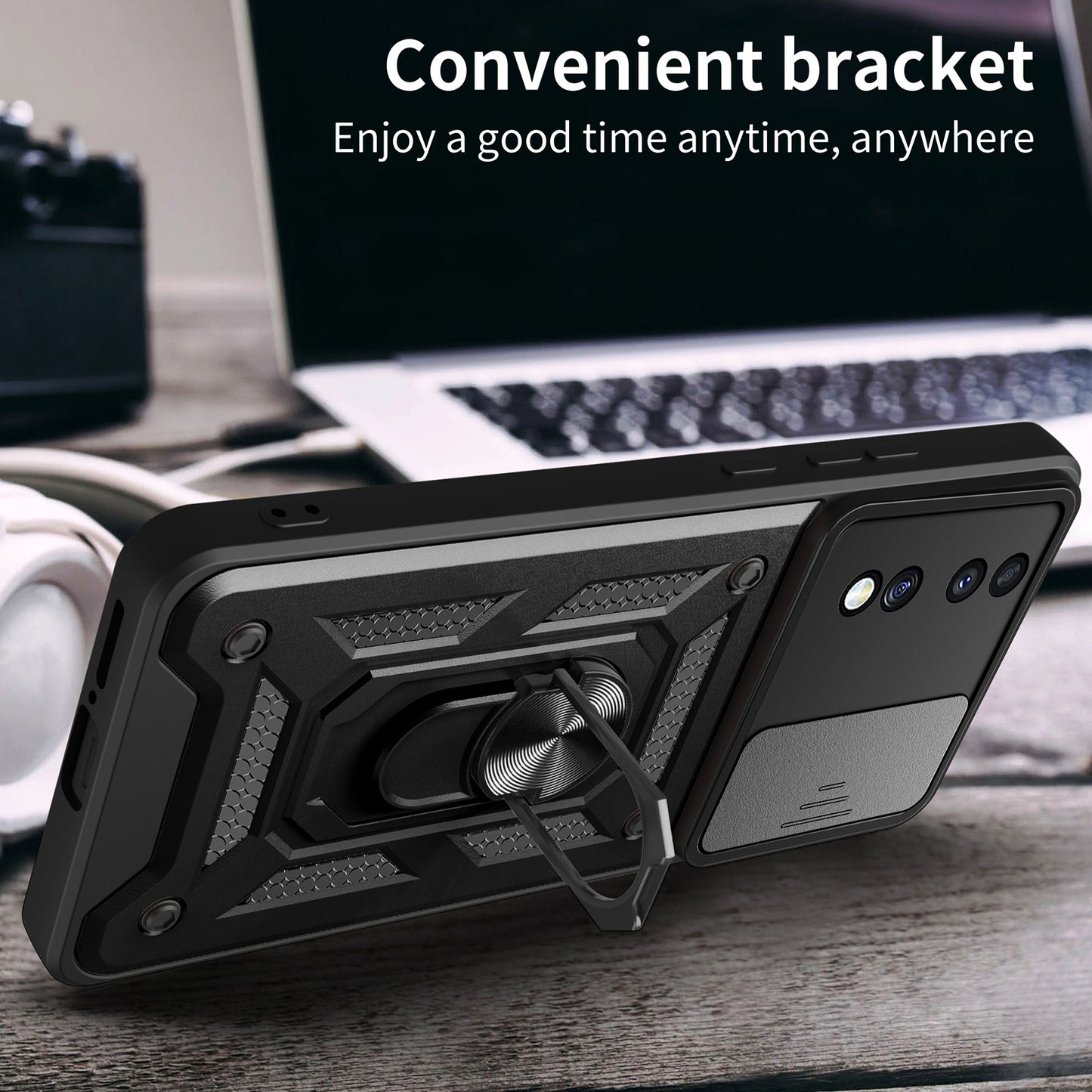 For Honor 70 5G Phone Kickstand Case Slide Camera Lens Protection PC+TPU Cover