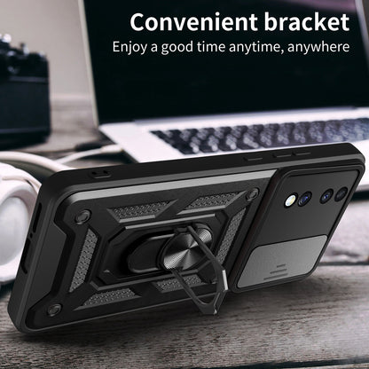 For Honor 70 5G Phone Kickstand Case Slide Camera Lens Protection PC+TPU Cover