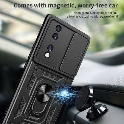 For Honor 70 5G Phone Kickstand Case Slide Camera Lens Protection PC+TPU Cover