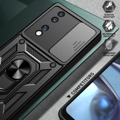 For Honor 70 5G Phone Kickstand Case Slide Camera Lens Protection PC+TPU Cover
