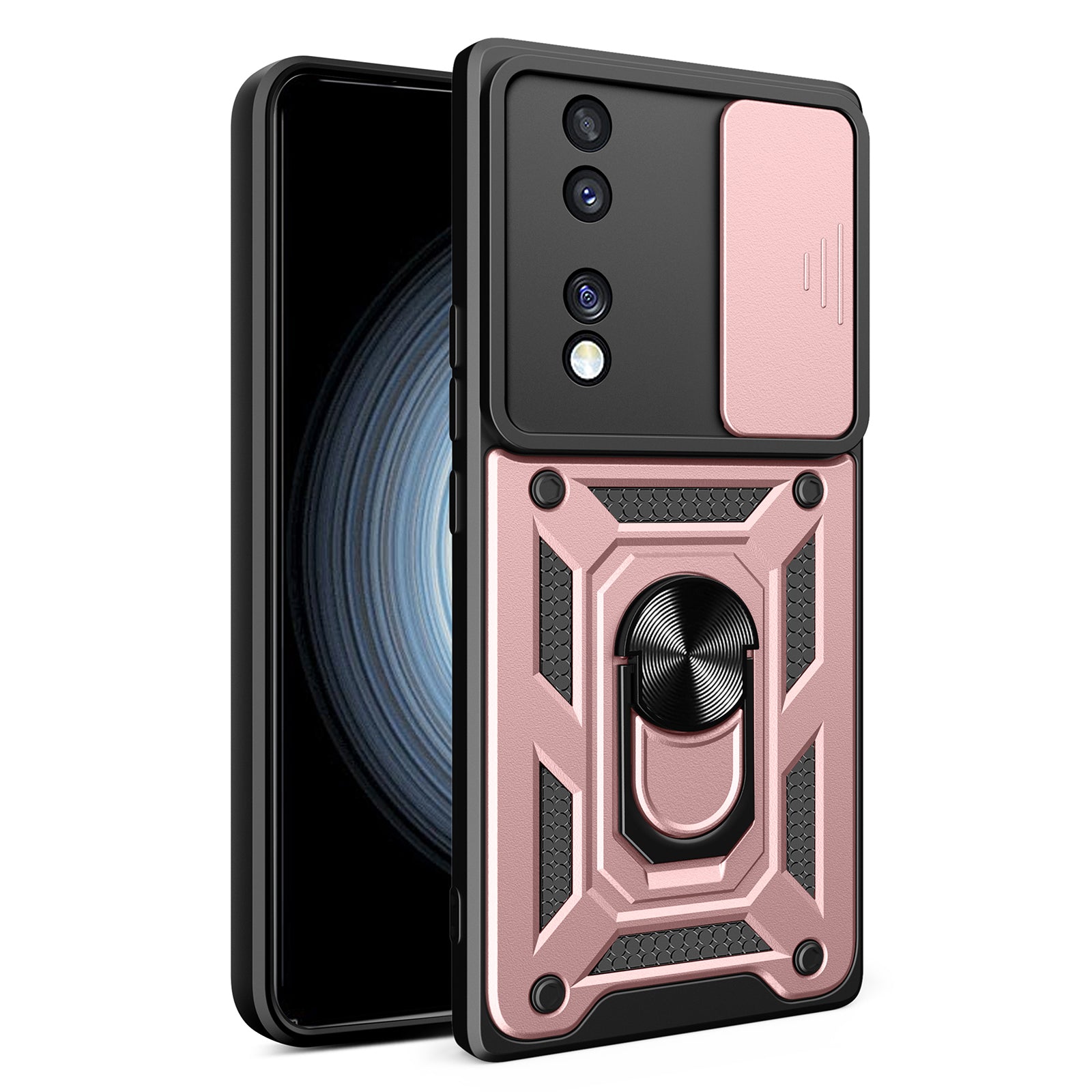 For Honor 70 5G Phone Kickstand Case Slide Camera Lens Protection PC+TPU Cover