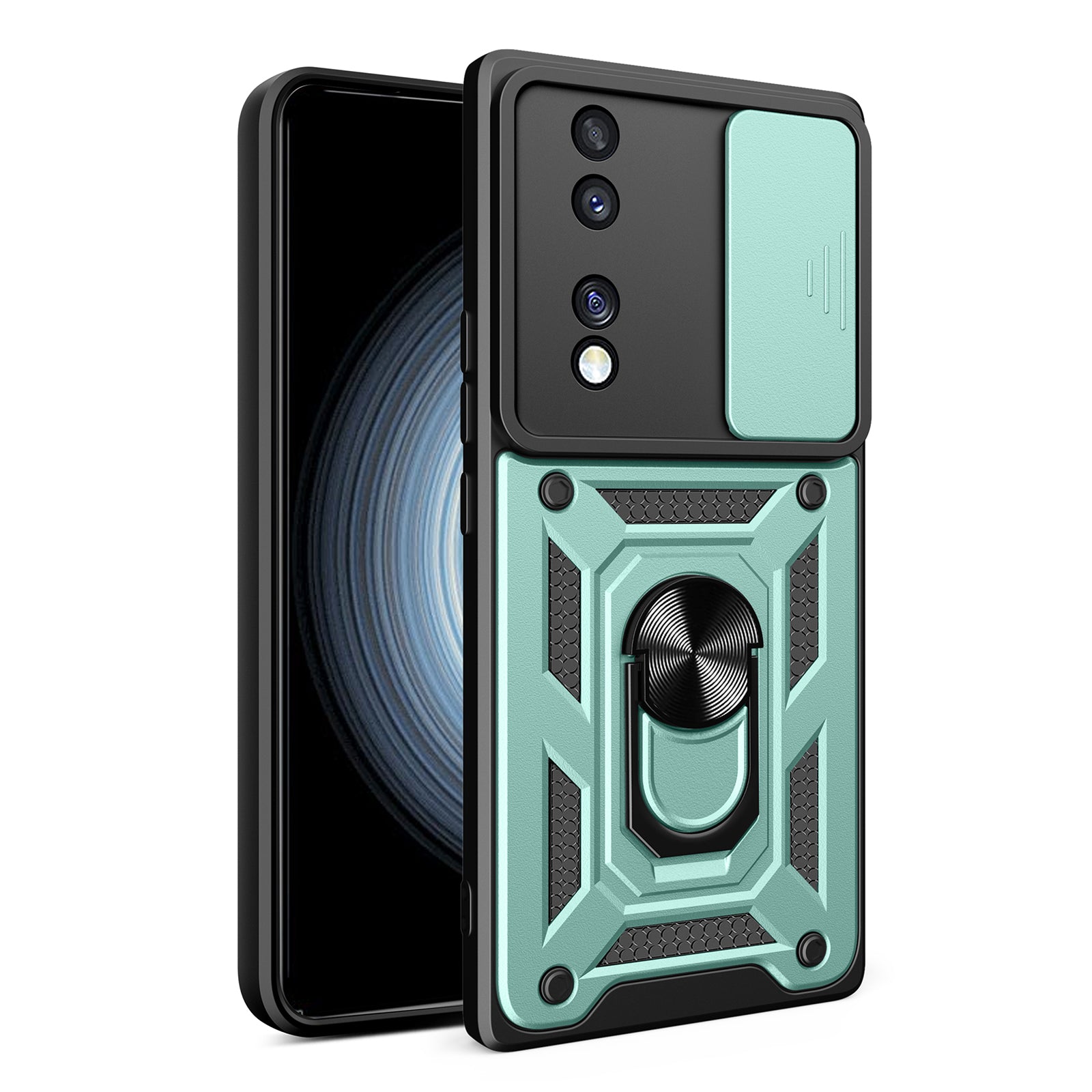 For Honor 70 5G Phone Kickstand Case Slide Camera Lens Protection PC+TPU Cover