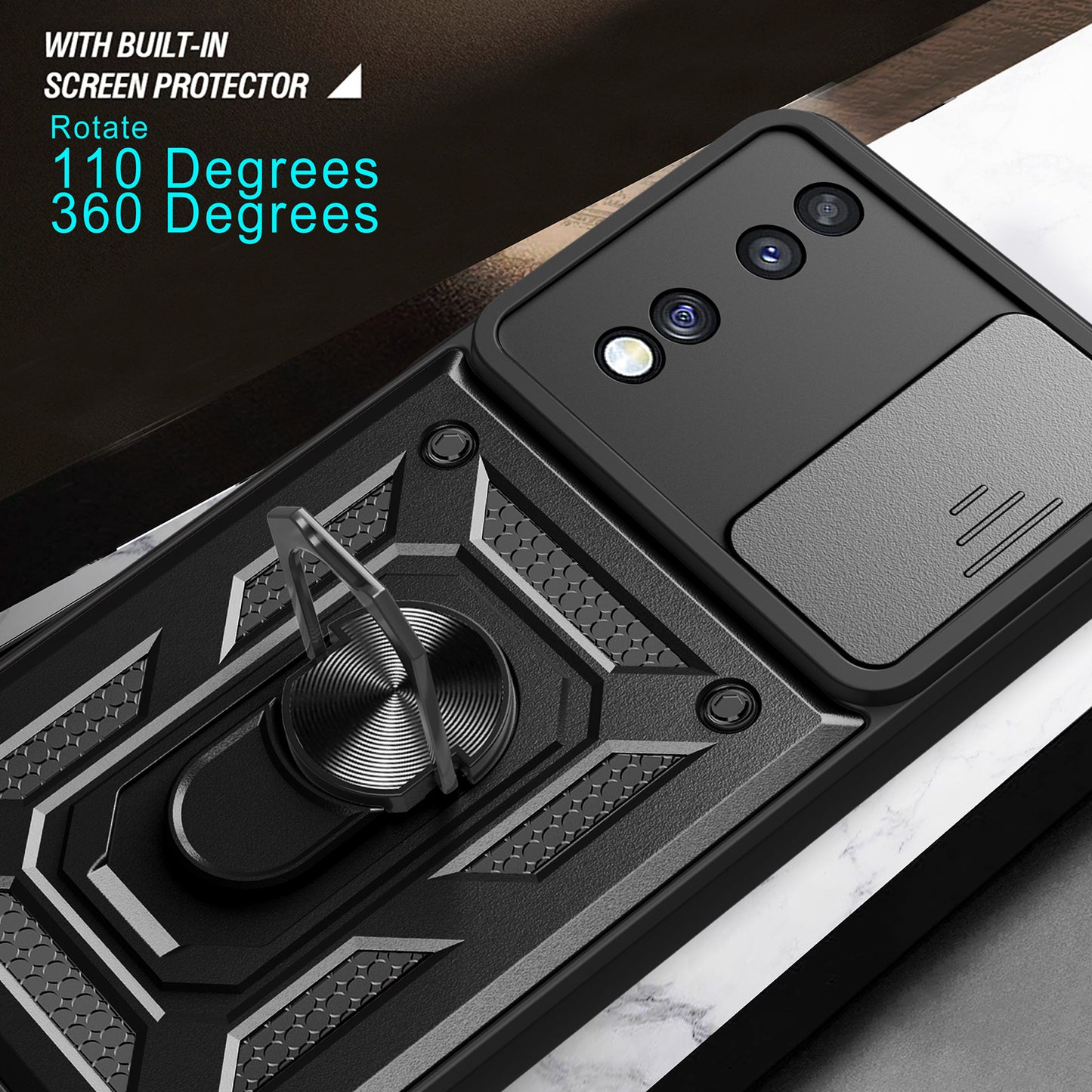 For Honor 70 5G Phone Kickstand Case Slide Camera Lens Protection PC+TPU Cover